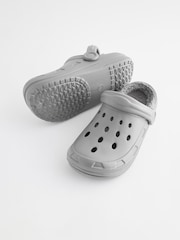 Grey Faux Fur Lined Clog Slippers - Image 4 of 5