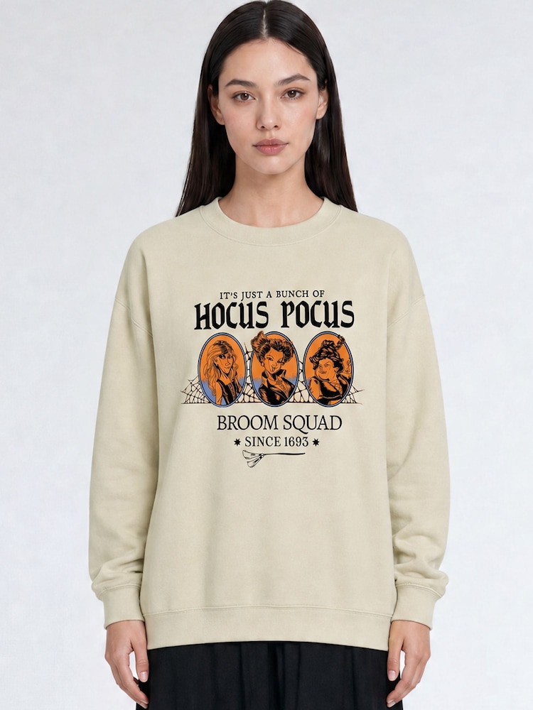 Brands In Natural Disney Hocus Pocus Broom Squad Halloween Sweatshirt - Image 1 of 4 Brands In Natural Disney Hocus Pocus Broom Squad Halloween Sweatshirt - Image 1 of 4