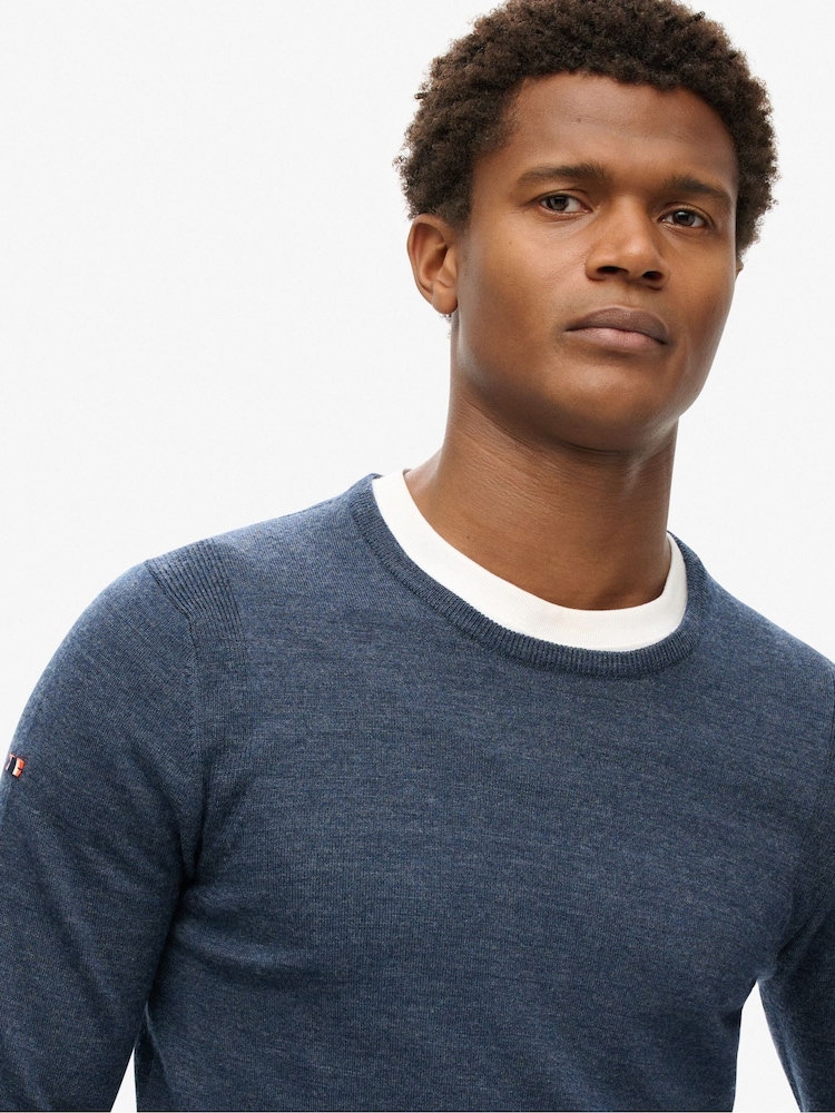 Superdry Richest Navy Merino Crew Jumper - Image 2 of 4