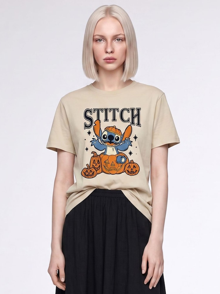 Brands In Natural Disney Lilo & Stitch Pumpkins Halloween Boyfriend Fit T-Shirt - Image 1 of 4