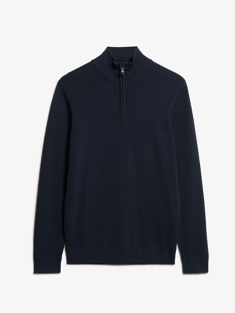 Superdry Navy Merino Quarter Zip Jumper - Image 3 of 3