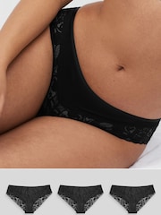 Black Brazilian Floral Lace Knickers 3 Pack - Image 1 of 6