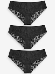 Black Brazilian Floral Lace Knickers 3 Pack - Image 5 of 6