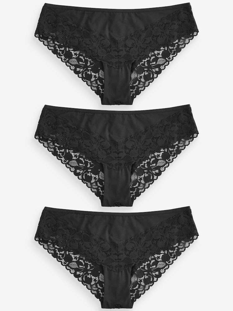 Noir - Culotte en dentelle Fleuri 3 Pack - Image 5 of 6