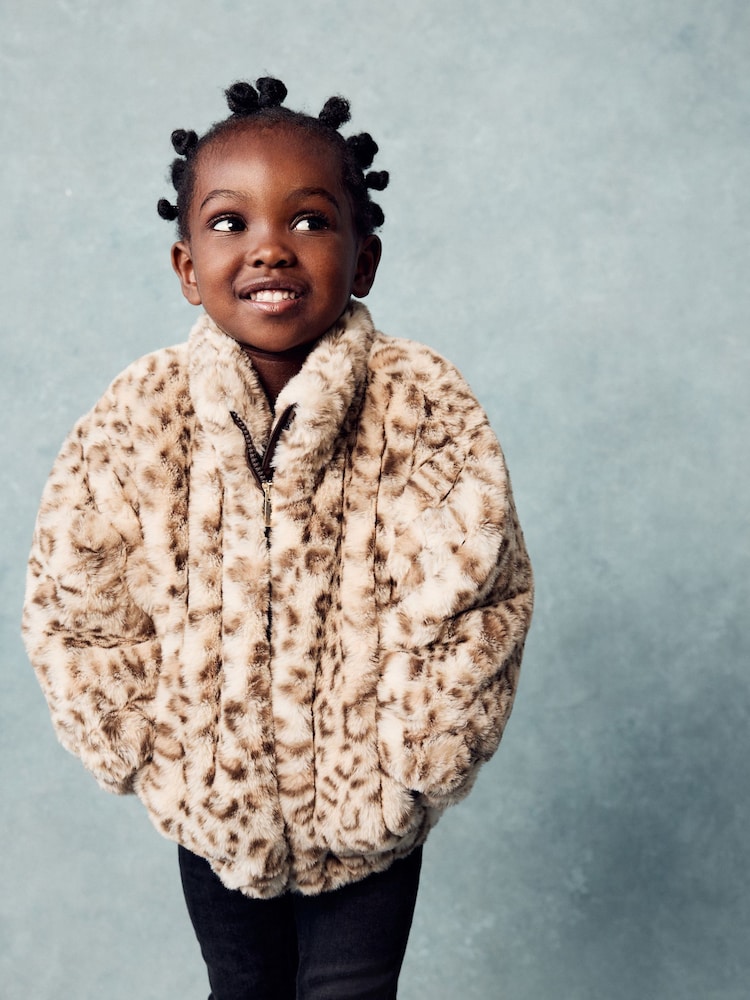 Animal Faux Fur Bomber Jacket (12mths-7yrs) - Image 1 of 8 Animal Faux Fur Bomber Jacket (12mths-7yrs) - Image 1 of 8