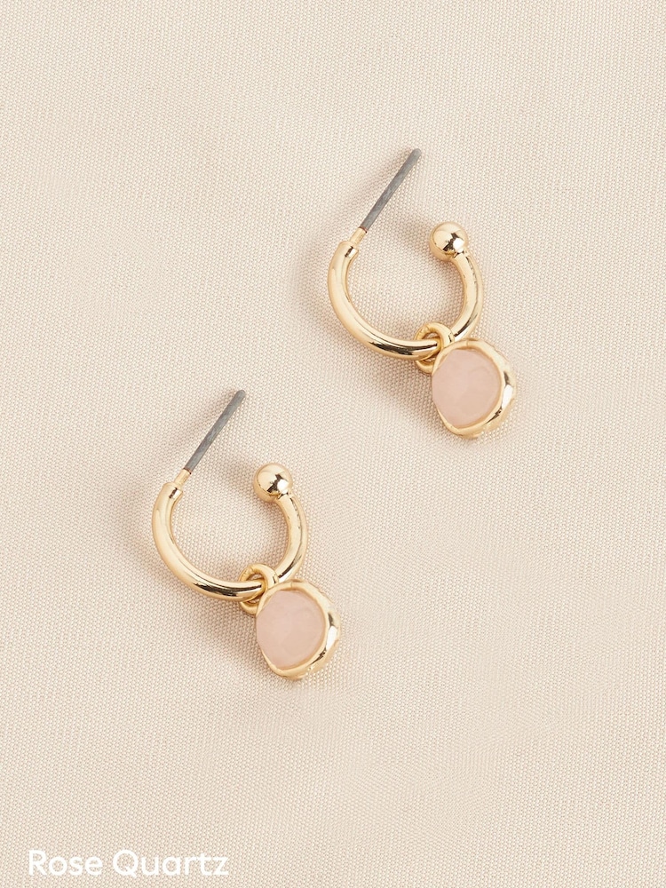 Gold/Silver Plated Sterling Silver Semi Precious Stone Hoop Earrings - Image 9 of 9 Gold/Silver Plated Sterling Silver Semi Precious Stone Hoop Earrings - Image 9 of 9