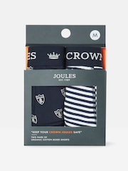 Joules Crown Joules Navy & White Crest Pack of Two Cotton Boxers - Image 1 of 4