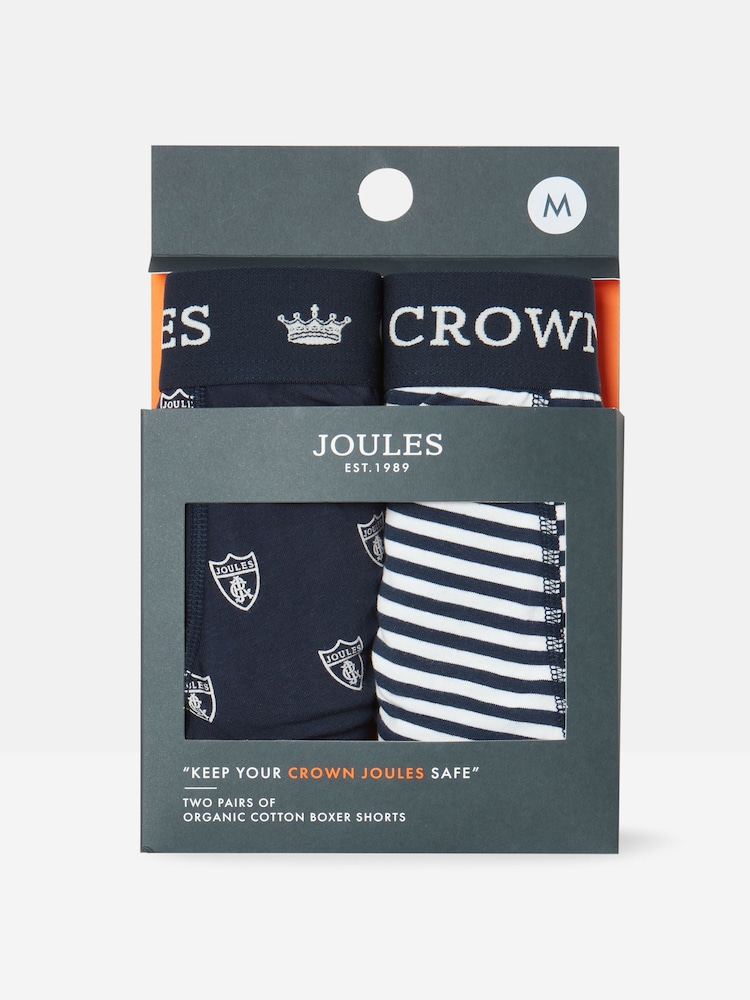 Joules Crown Joules Navy & White Crest Pack of Two Cotton Boxers - Image 1 of 4