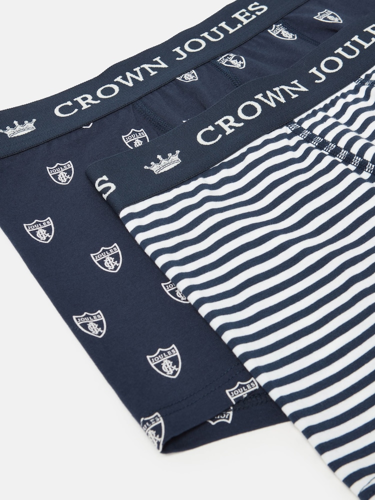 Joules Crown Joules Navy & White Crest Pack of Two Cotton Boxers - Image 4 of 4