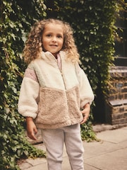 Creme/Braun - Borg-Fleecejacke im Farbblock-Design mit durchgehendem Reißverschluss (12 M.–7 J.) - Bild 1 von 7