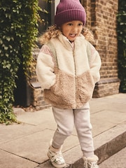 Creme/Braun - Borg-Fleecejacke im Farbblock-Design mit durchgehendem Reißverschluss (12 M.–7 J.) - Bild 2 von 7