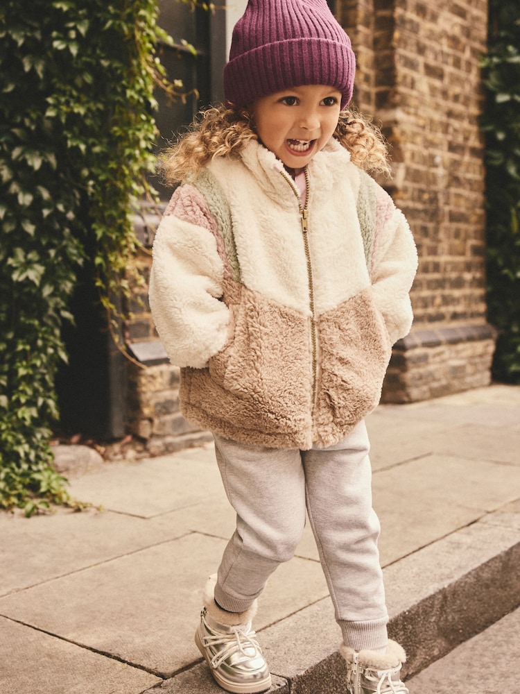 Creme/Braun - Borg-Fleecejacke im Farbblock-Design mit durchgehendem Reißverschluss (12 M.–7 J.) - Bild 2 von 7