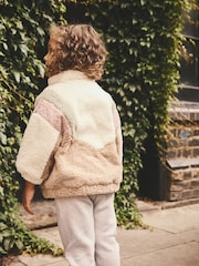 Creme/Braun - Borg-Fleecejacke im Farbblock-Design mit durchgehendem Reißverschluss (12 M.–7 J.) - Bild 3 von 7