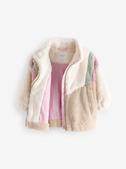 Creme/Braun - Borg-Fleecejacke im Farbblock-Design mit durchgehendem Reißverschluss (12 M.–7 J.) - Bild 5 von 7