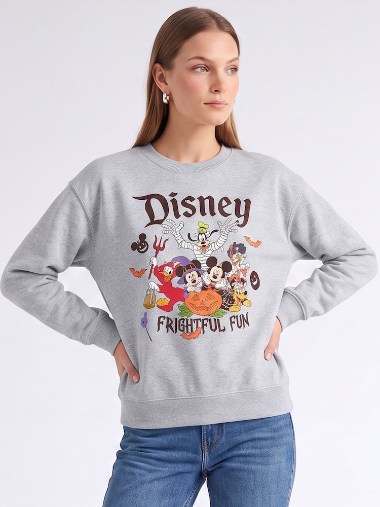 Brands In Grey Disney Mickey Mouse Frightful Fun Halloween Sweatshirt - Image 1 of 4 Brands In Grey Disney Mickey Mouse Frightful Fun Halloween Sweatshirt - Image 1 of 4