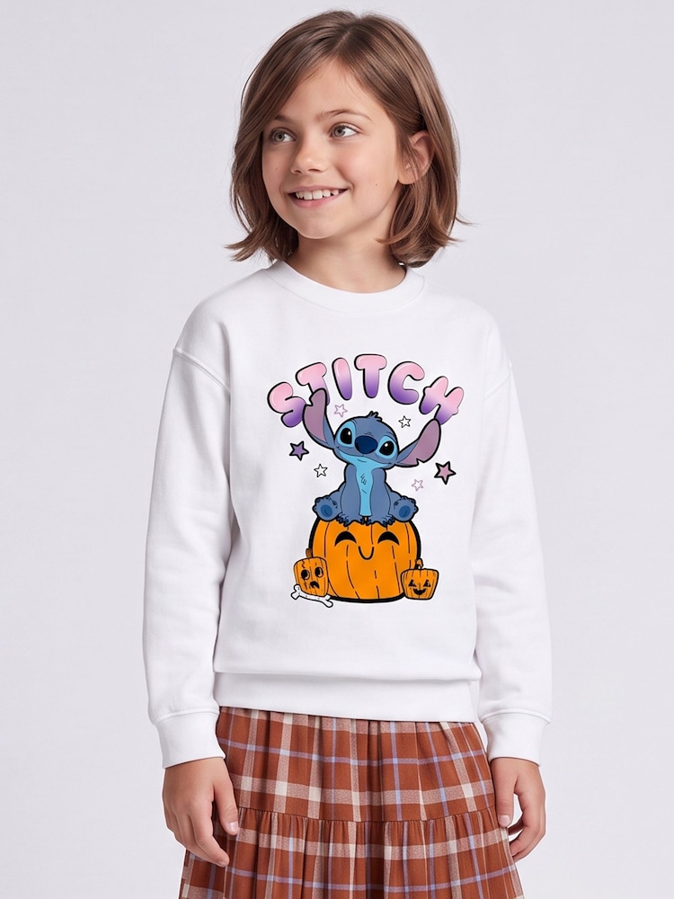 Rags & Rascals White Disney Lilo & Stitch Pumpkins Halloween Sweatshirt - Image 1 of 4 Rags & Rascals White Disney Lilo & Stitch Pumpkins Halloween Sweatshirt - Image 1 of 4
