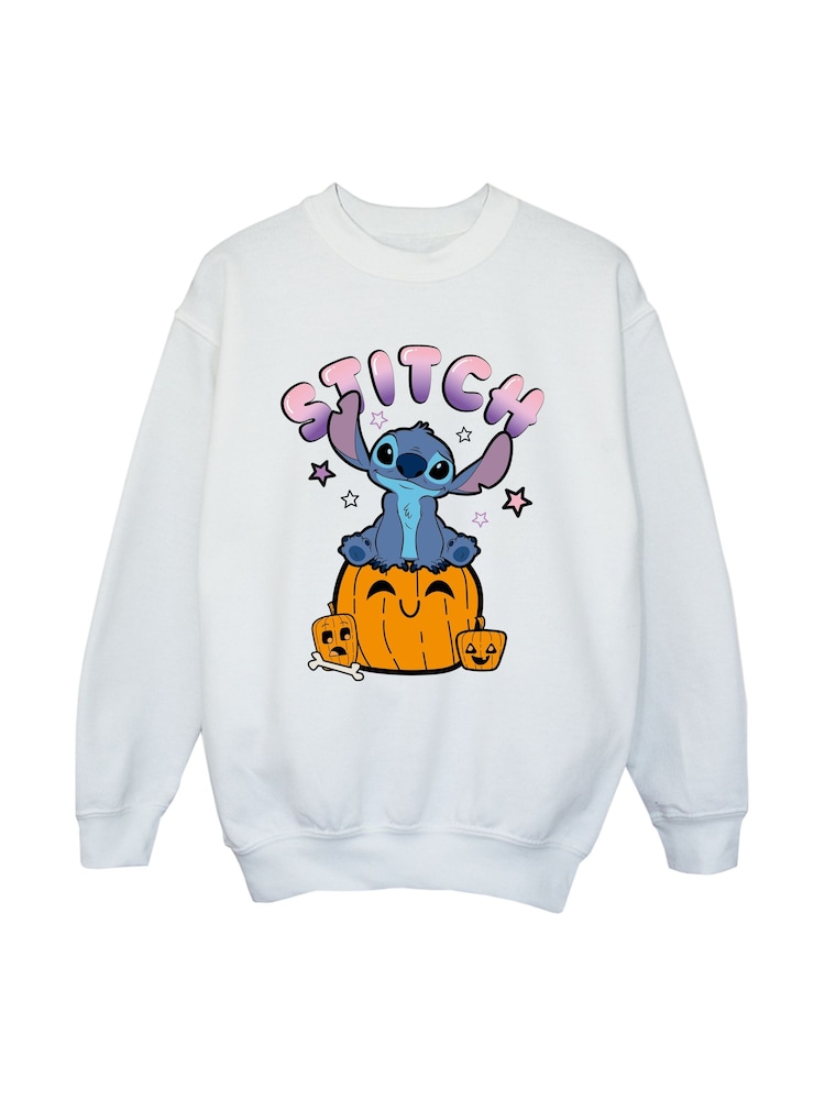 Rags & Rascals White Disney Lilo & Stitch Pumpkins Halloween Sweatshirt - Image 2 of 4 Rags & Rascals White Disney Lilo & Stitch Pumpkins Halloween Sweatshirt - Image 2 of 4