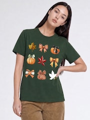 Brands In Green Halloween Autumn Season Boyfriend Fit T-Shirt - Image 1 of 4