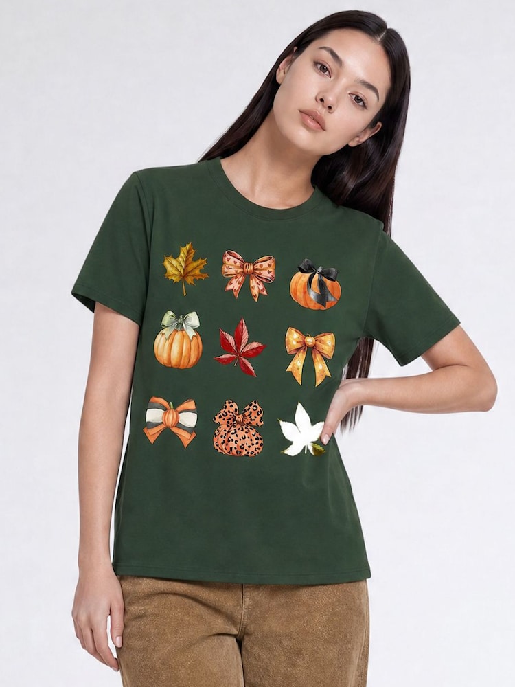 Brands In Green Halloween Autumn Season Boyfriend Fit T-Shirt - Image 1 of 4 Brands In Green Halloween Autumn Season Boyfriend Fit T-Shirt - Image 1 of 4