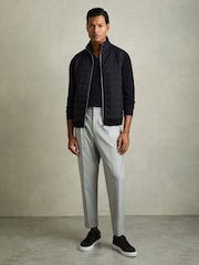 Reiss Navy William Hybrid Quilt and Knit Zip-Through Gilet - Image 1 of 9