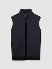 Reiss Navy William Hybrid Quilt and Knit Zip-Through Gilet - Image 2 of 9