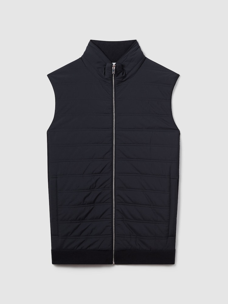 Reiss Navy William Hybrid Quilt and Knit Zip-Through Gilet - Image 2 of 9