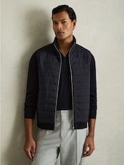 Reiss Navy William Hybrid Quilt and Knit Zip-Through Gilet - Image 3 of 9