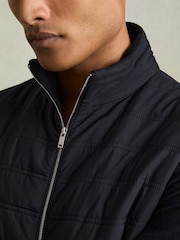 Reiss Navy William Hybrid Quilt and Knit Zip-Through Gilet - Image 5 of 9