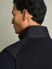 Reiss Navy William Hybrid Quilt and Knit Zip-Through Gilet - Image 6 of 9