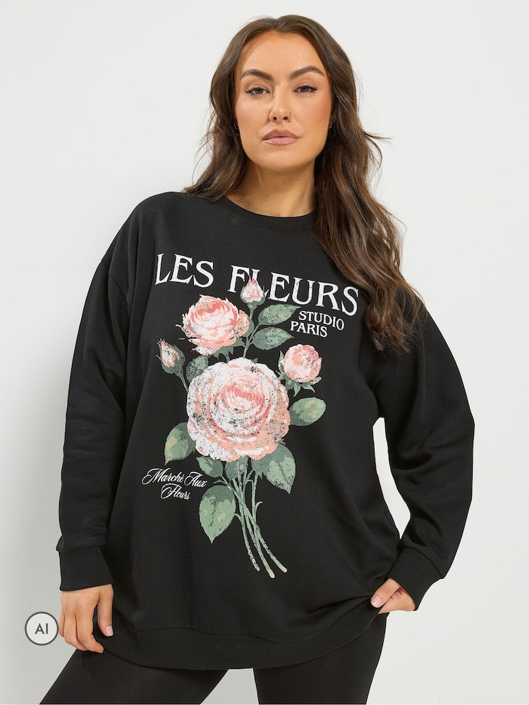 سويت شيرت مزيّن بعبارة Les Fleurs من Yours Curve - صورة 1 من 6