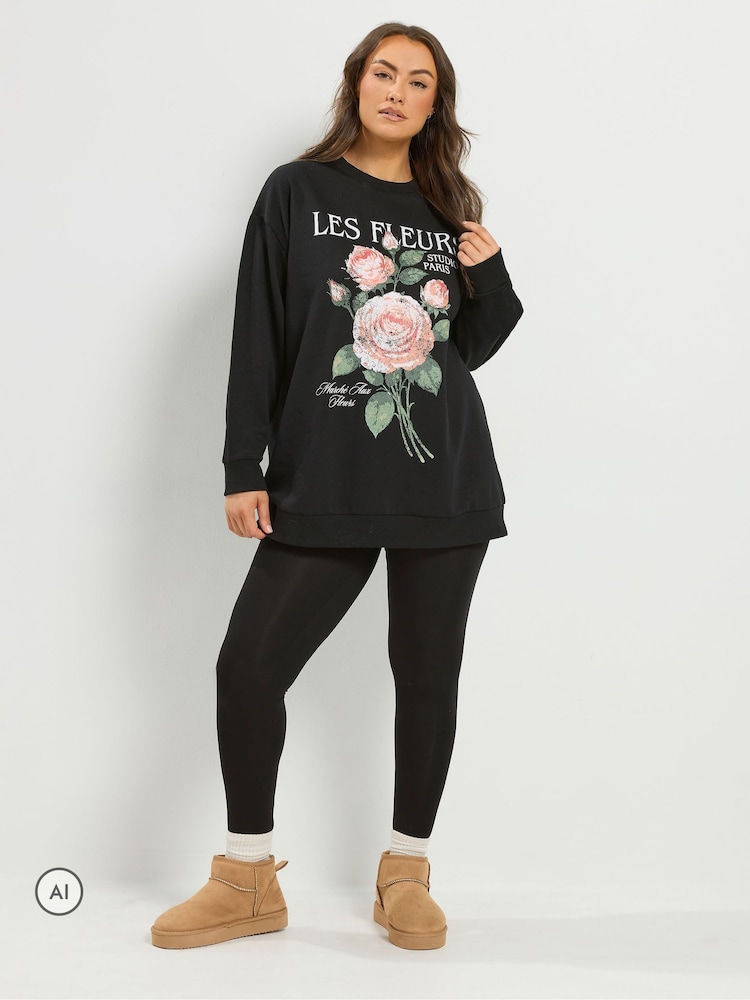 سويت شيرت مزيّن بعبارة Les Fleurs من Yours Curve - صورة 2 من 6