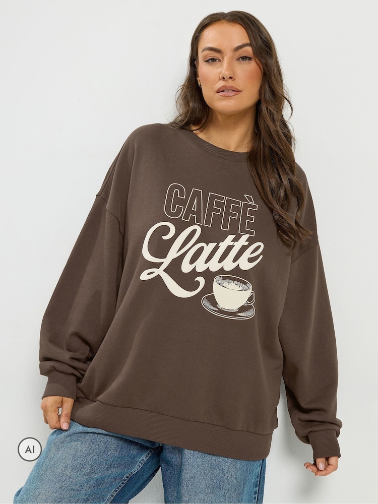 Yours Curve Brown 'Cafe Latte' Sweatshirt - Image 1 of 6 Yours Curve Brown 'Cafe Latte' Sweatshirt - Image 1 of 6