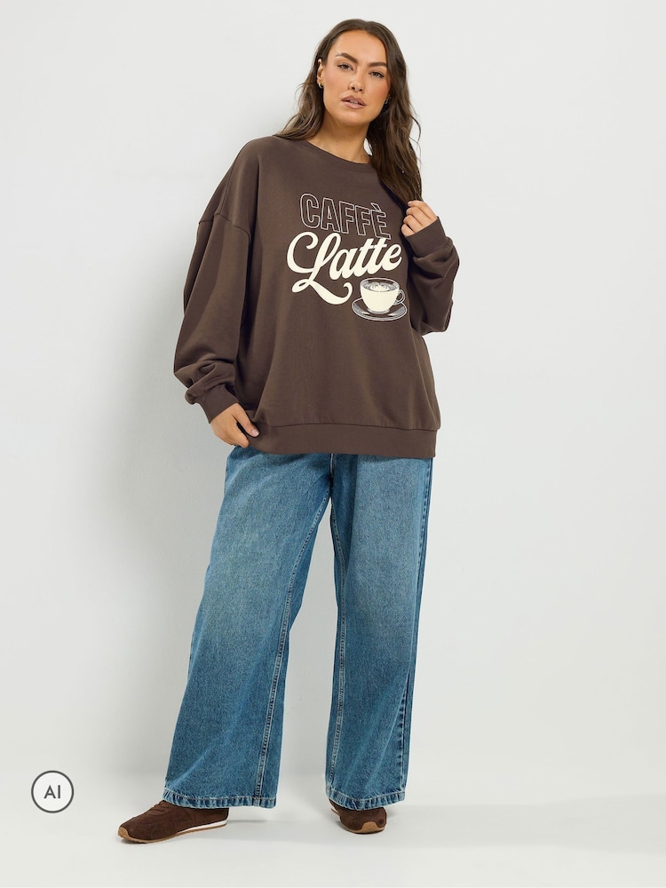 Yours Curve Brown 'Cafe Latte' Sweatshirt - Image 2 of 6 Yours Curve Brown 'Cafe Latte' Sweatshirt - Image 2 of 6