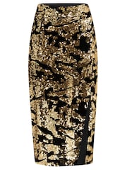 Pour Moi Gold Selena Velvet Sequin Midi Skirt - Image 3 of 4