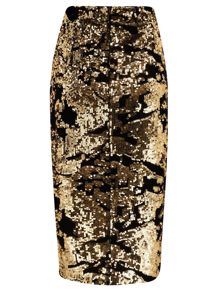 Pour Moi Gold Selena Velvet Sequin Midi Skirt - Image 4 of 4