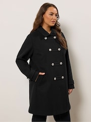 Zwart - Evans Double breasted militaire jas - Afbeelding 1 van 5