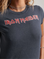 Superdry Grey 100% Cotton Iron Maiden Cap Band T-Shirt - Image 5 of 5