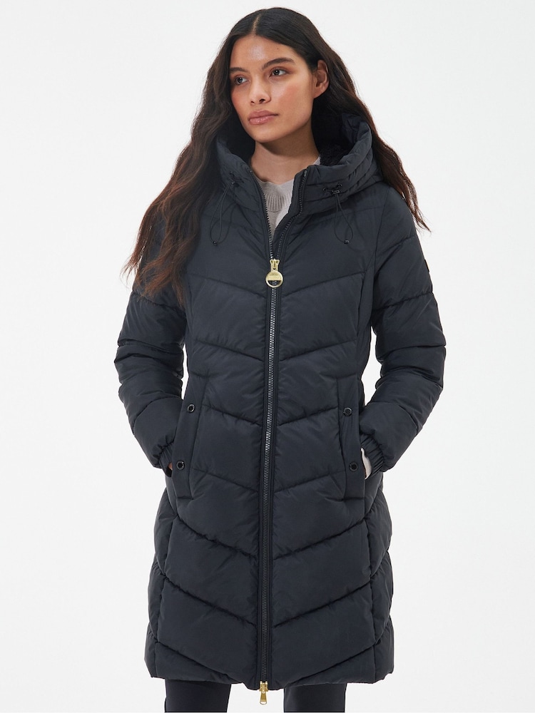Barbour® International Boston Longline Quilted Black Jacket - Image 1 of 8 Barbour® International Boston Longline Quilted Black Jacket - Image 1 of 8