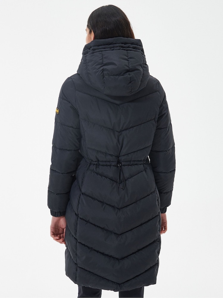 Barbour® International Boston Longline Quilted Black Jacket - Image 2 of 8 Barbour® International Boston Longline Quilted Black Jacket - Image 2 of 8