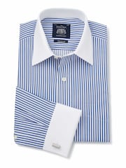 Savile Row Company Classic Fit Blue Savile Row Co Stripe Double Cuff 100% Cotton Shirt - Image 1 of 5