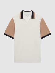 Reiss Ecru/Camel Kingsford Open Collar Striped Polo Shirt - Image 2 of 6