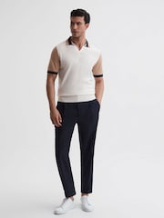 Reiss Ecru/Camel Kingsford Open Collar Striped Polo Shirt - Image 3 of 6