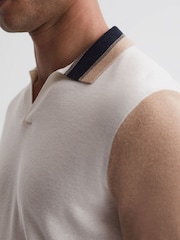 Reiss Ecru/Camel Kingsford Open Collar Striped Polo Shirt - Image 4 of 6