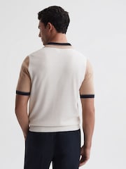 Reiss Ecru/Camel Kingsford Open Collar Striped Polo Shirt - Image 5 of 6