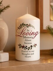 Personalised In Loving Memory Wreath Pillar Candle by PMC - Image 1 of 3