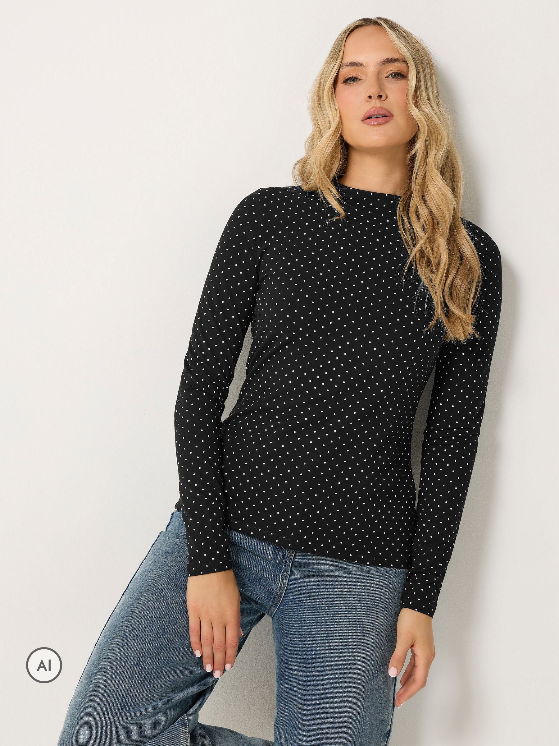 Long Tall Sally Women's Black Tall Long Sleeve High Neck Top In | Size: 8 - Image 2