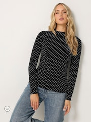Long Tall Sally Black Polka Dot Long Sleeve High Neck Top - Image 1 of 6