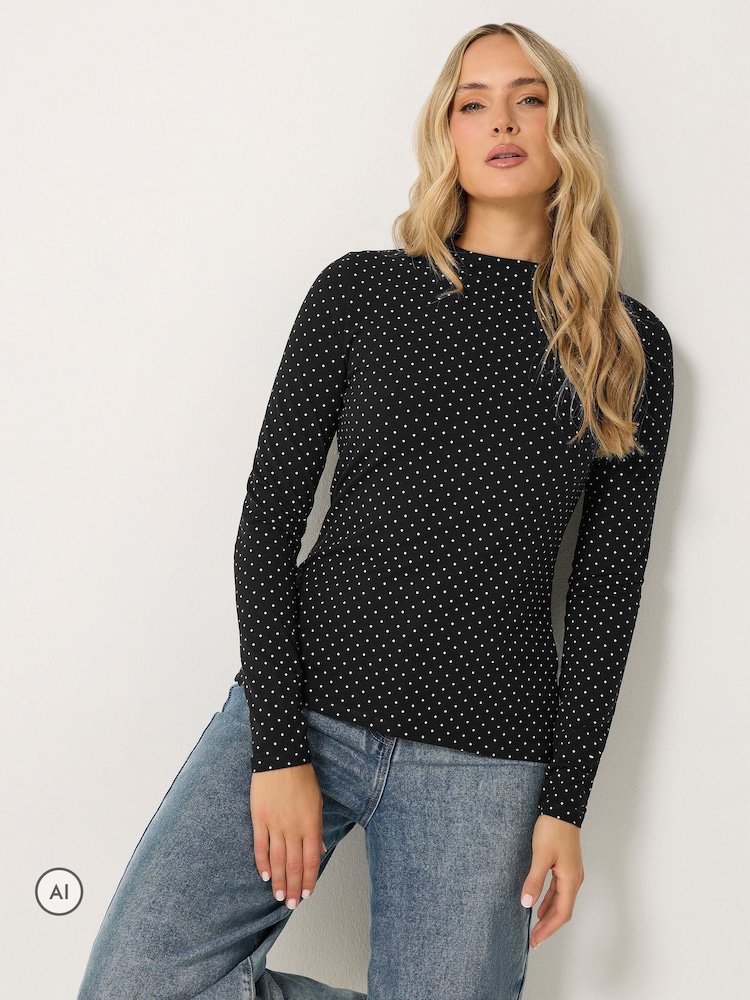 Long Tall Sally Black Polka Dot Long Sleeve High Neck Top - Image 1 of 6