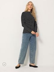Long Tall Sally Black Polka Dot Long Sleeve High Neck Top - Image 2 of 6