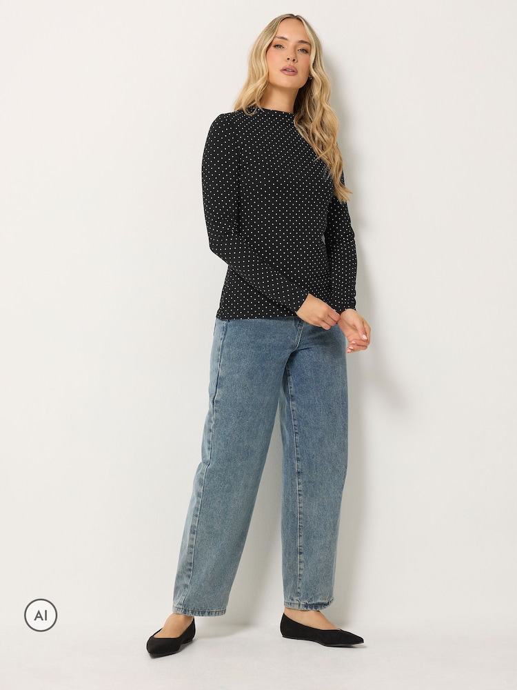Long Tall Sally Black Polka Dot Long Sleeve High Neck Top - Image 2 of 6
